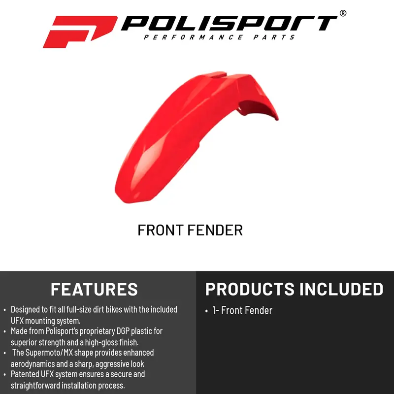Polisport Universal Ufx Supermoto Front Fender – Red, Fits All Full-Size Dirt Bikes 2