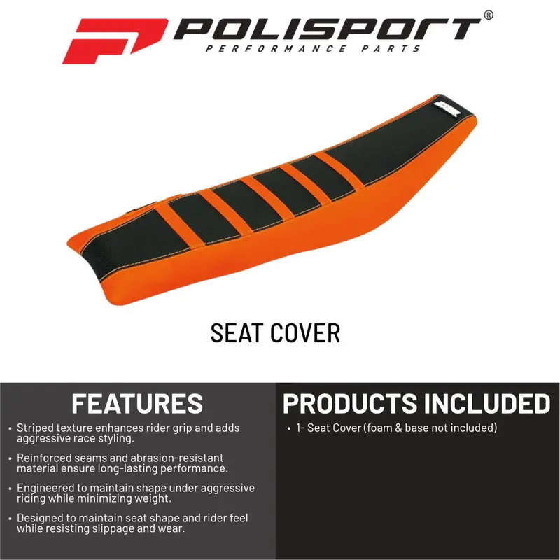 Polisport Zebra-Design Seat Cover For Ktm Sx-F/Xc-F (2019–2022), Exc-F/Xc-W/Xcf-W (2020–2022) – Orange/Black Non-Slip Vinyl 1