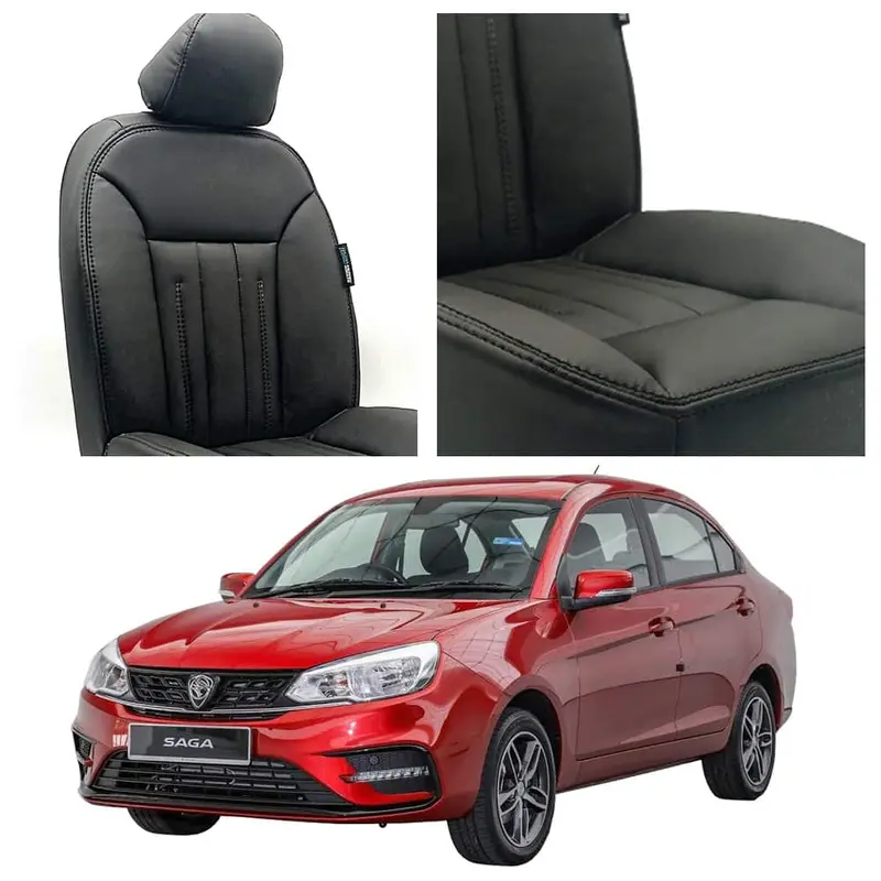 Proton Saga Black Seat Covers – Stylish Audi-Design Touch (2021–2025) 1