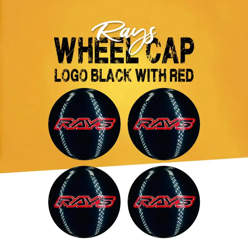 Rays-Style Wheel Center Caps – Black Body With Red Accented Hub Badges (4-Piece Set) 1