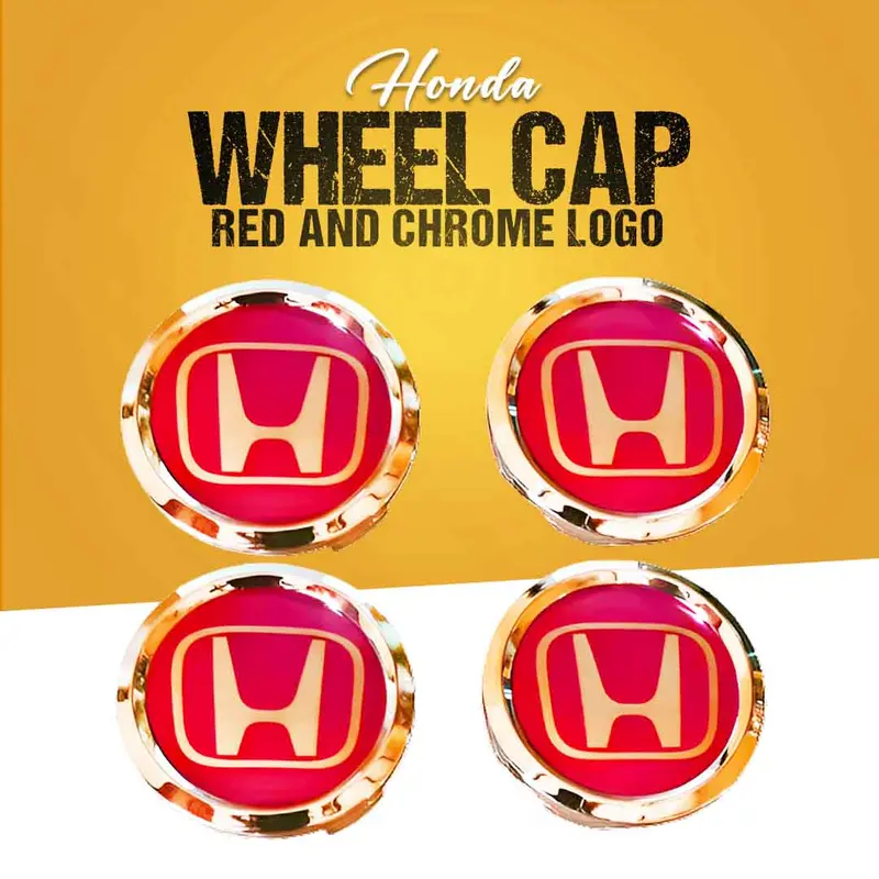 Red-And-Chrome Honda Wheel Hub Caps – 4-Piece Sticker Set For Alloy Wheels 1