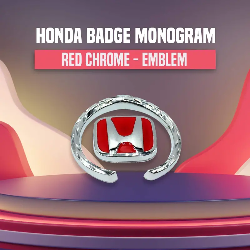 Red Chrome 3D Honda Badge – Metallic Logo Decal For Cars Or Accessories 1