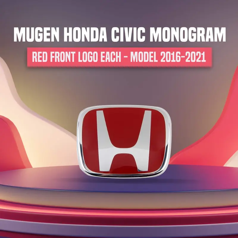 Red Mugen Front Grille Logo For Honda Civic (2016–2021) – Part 75700-S5T-E11 1