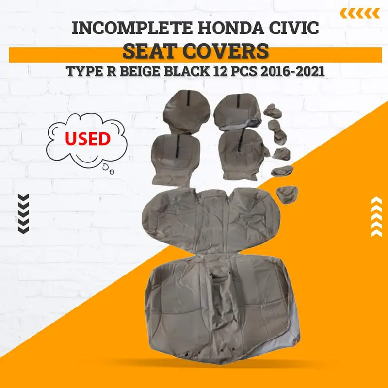 Refurbished Beige-And-Black Seat Covers For Honda Civic Type R (2016–2021), 12-Piece Set 1