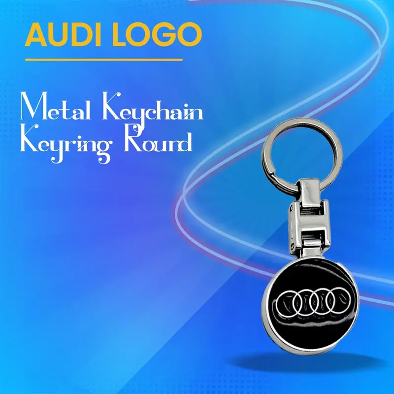 Round Audi Metal Keychain – Dual-Tone Black And Chrome Finish 1