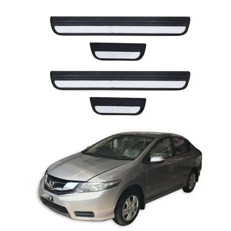 Rubber Door Sill Protectors For Honda City (2008–2021) – Chrome-Edged, Non-Illuminated 1