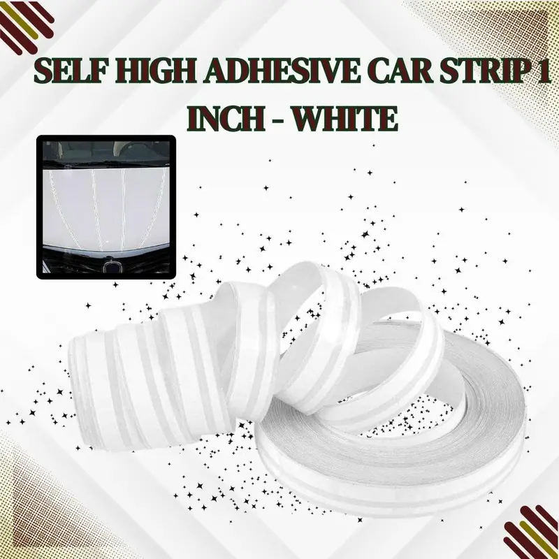 Self-Adhesive White Car Strip Tape – 1-Inch Width, High-Bond Vinyl Trim 1