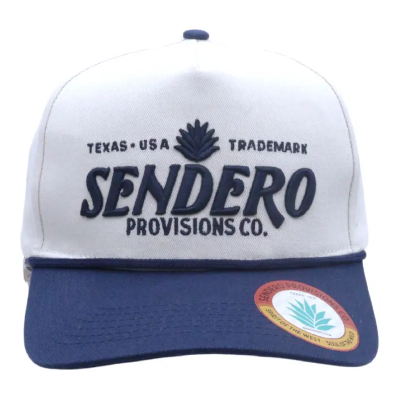 Sendero Provisions Co. Cream/Navy Logo Snapback – Embroidered 5-Panel Trucker Hat With Structured Crown And Mesh Back 1