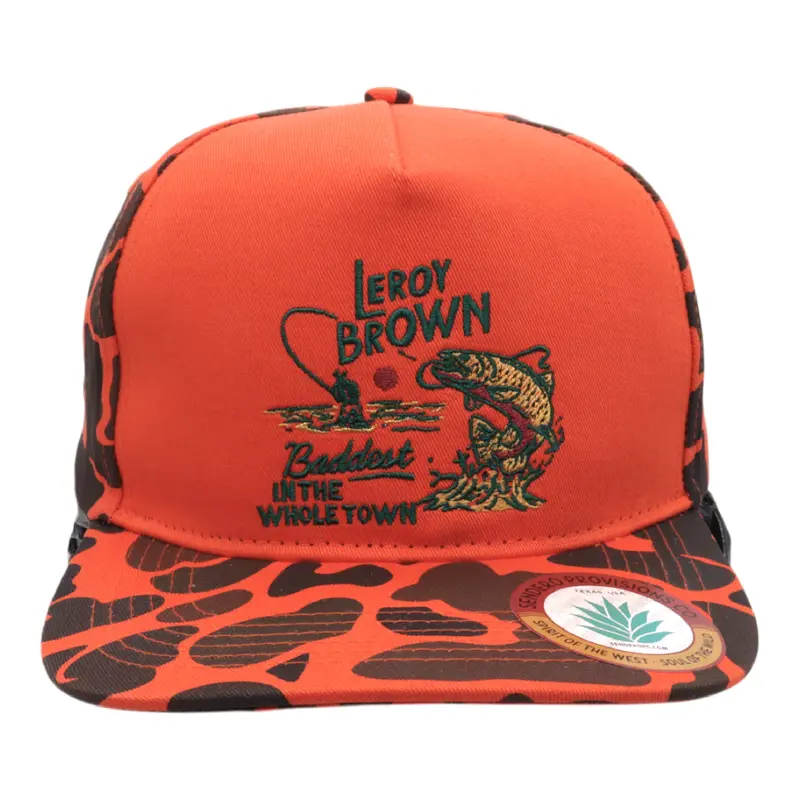 Sendero Provisions Leroy Brown Adjustable Snapback Hat – Orange Camo Print, Embroidered Outdoor Design, Structured Cotton Twill Cap (One Size) 1