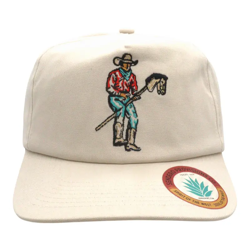Sendero Provisions Stick Horse Hat – 5-Panel Canvas Snapback Featuring Embroidered Cowboy-On-Stick-Horse Design, Semi-Curved Visor 1