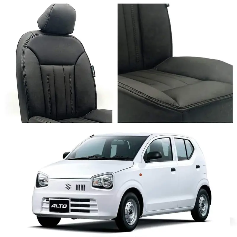 Suzuki Alto Black Seat Covers – Contemporary Audi-Inspired Design (2018–2025) 1