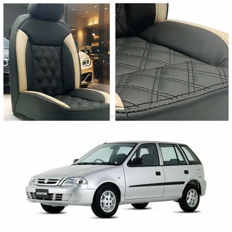 Suzuki Cultus Black And Beige Diamond-Finish Seat Covers (2007–2017) 1