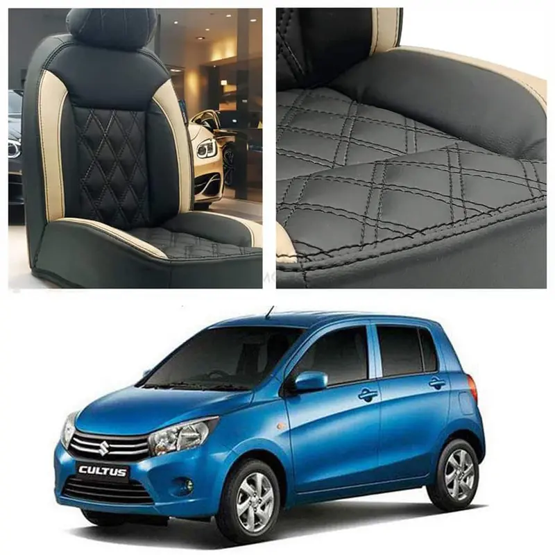 Suzuki Cultus Black & Beige Diamond-Quilted Seat Covers (2017–2025) 1