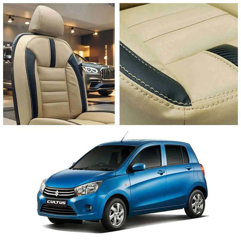 Suzuki Cultus Hockey Design Seat Covers — Beige & Black (2017–2025) 1