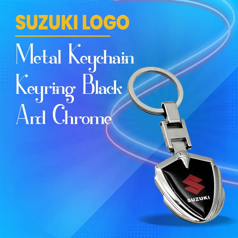 Suzuki Logo Metal Keychain – Sleek Black And Chrome Badge-Style Keyring 1