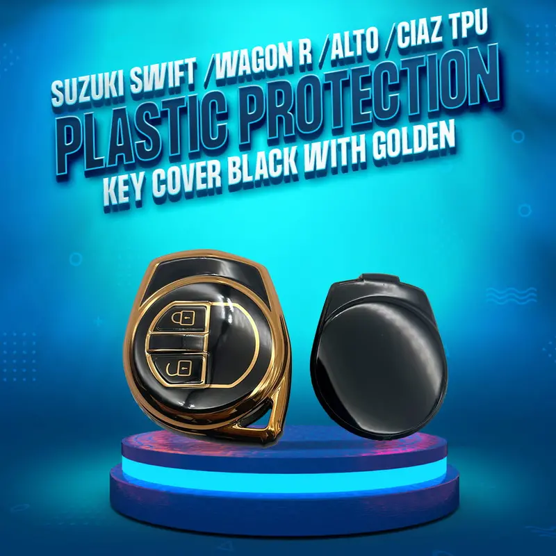 Suzuki Swift/Wagon R/Alto/Ciaz Tpu Key Cover – Black & Gold, 2-Button Design 1