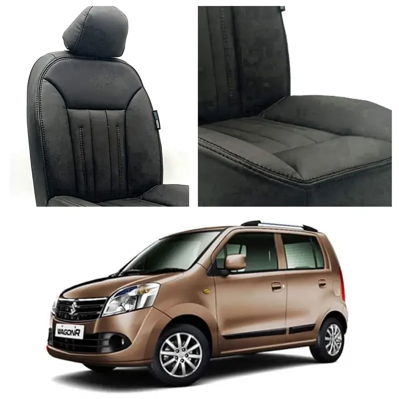Suzuki Wagon R Black Seat Covers Featuring Audi-Style Aesthetics (2014–2024) 1