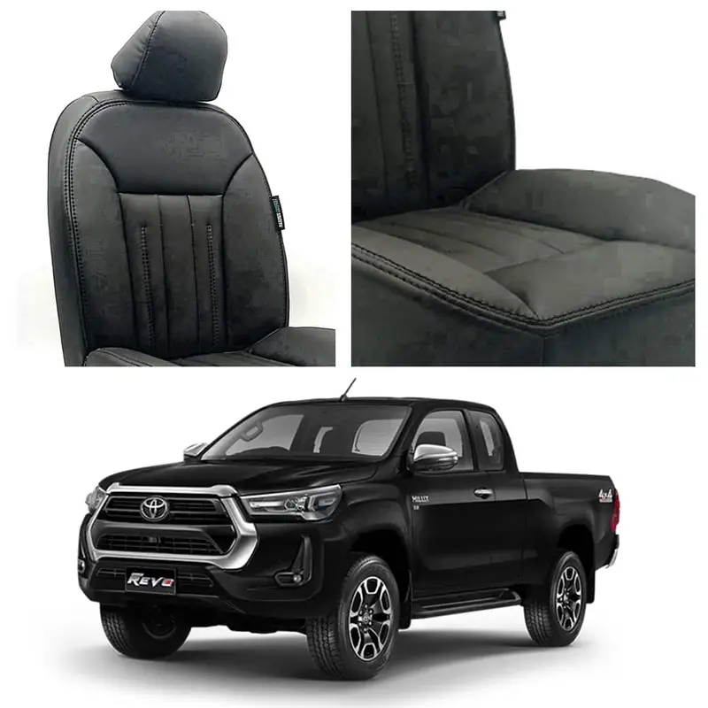 Tough Black Audi-Inspired Seat Covers For 2016–2025 Toyota Hilux Revo / Rocco 1