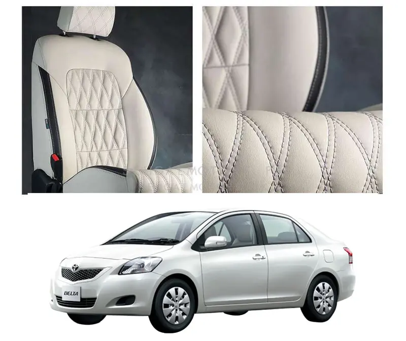 Toyota Belta Diamond-Stitched Seat Covers – Beige & Black Interior Upgrade, 2005–2012 1