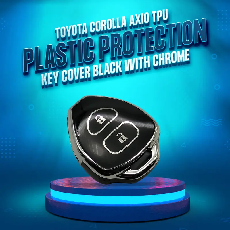 Toyota Corolla Axio Key Cover – Black & Chrome Tpu, 2-Button (2006–2012) 1