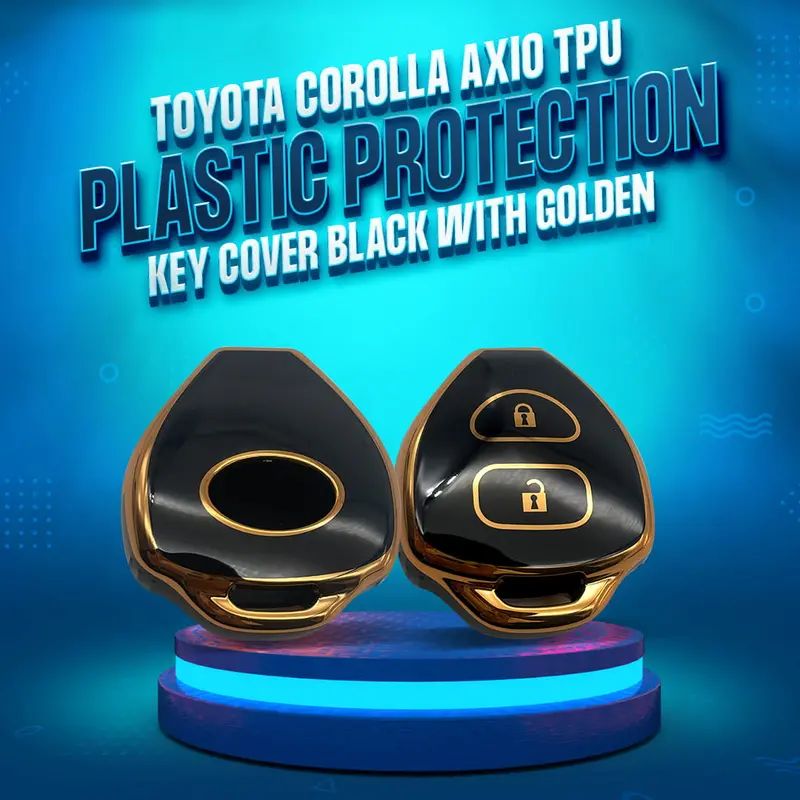 Toyota Corolla Axio Tpu Key Cover – Black Shell With Gold Detailing, 2 Buttons (2006–2012) 1