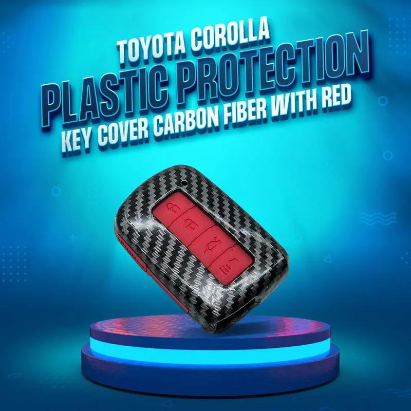 Toyota Corolla Grande Key Cover (2017–2021) – 4-Button Carbon Fiber Design With Red Pvc Accent 1