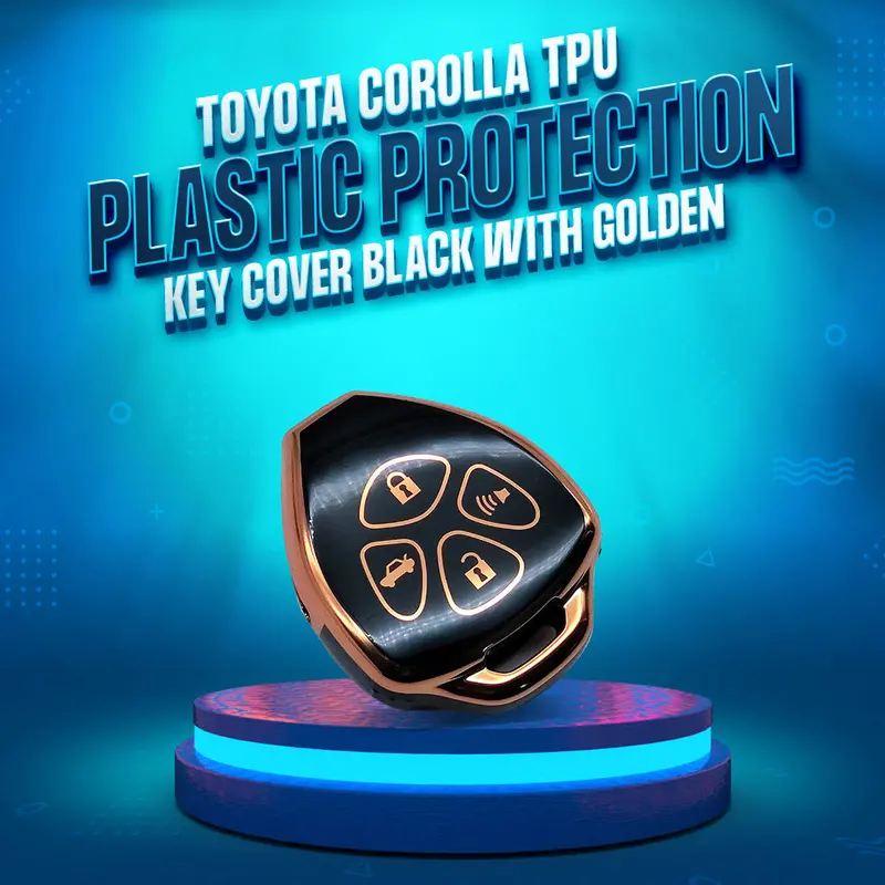 Toyota Corolla Key Cover (2009–2014) – 4-Button Tpu Shell In Black With Gold Trim 1
