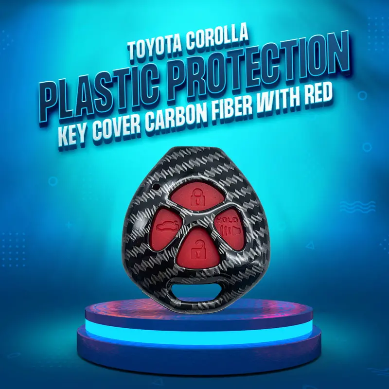 Toyota Corolla Replacement Key Cover (2009–2014) – 4-Button Carbon Fiber Design With Red Accents 1
