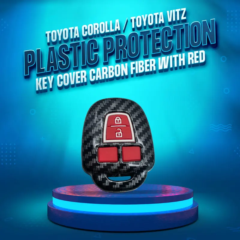 Toyota Corolla & Vitz Key Cover – Carbon-Fiber Pvc Shell With Red Accent, 2 Buttons 1