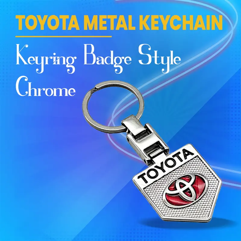 Toyota Emblem Metal Keychain – Silver & Red Badge Design With Chrome Ring 1