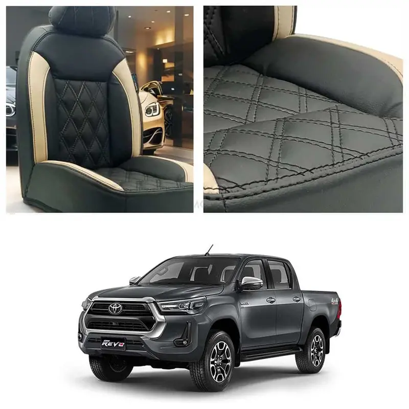 Toyota Hilux Revo / Rocco Black And Beige Diamond-Embossed Seat Covers 1
