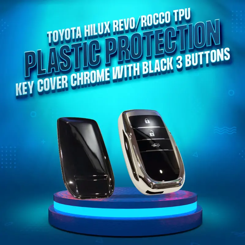 Toyota Hilux Revo/Rocco Key Cover – Chrome & Black Tpu, 3-Button 1