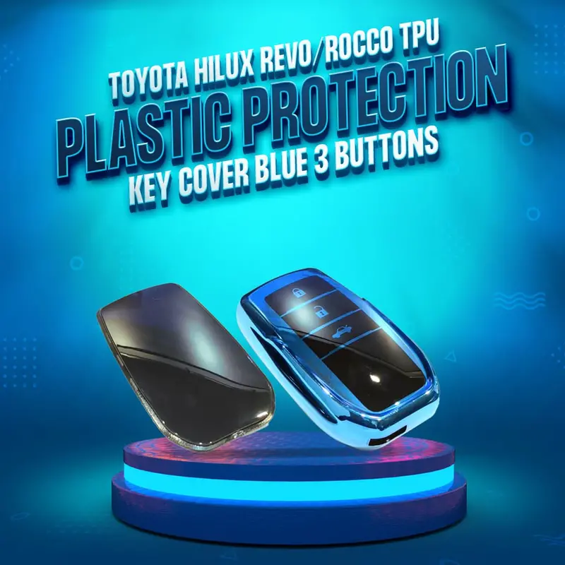 Toyota Hilux Revo/Rocco Tpu Key Protector – Blue, 3-Button Shell With Durable Plastic Shield 1