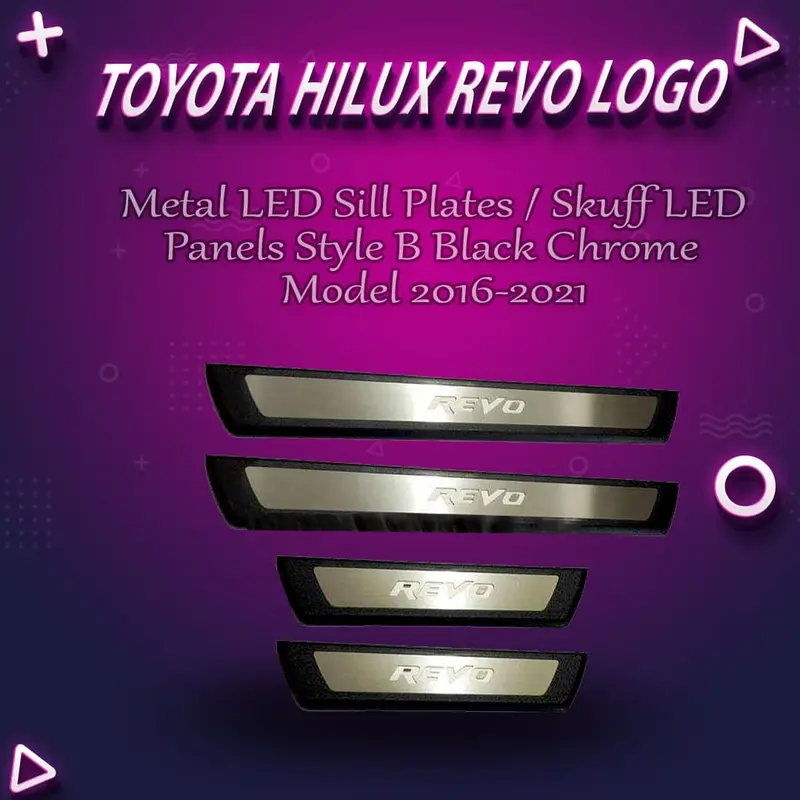 Toyota Hilux Revo Stainless Steel Led Sill Plates – Style B, Black Chrome Finish, 2016–2021 1