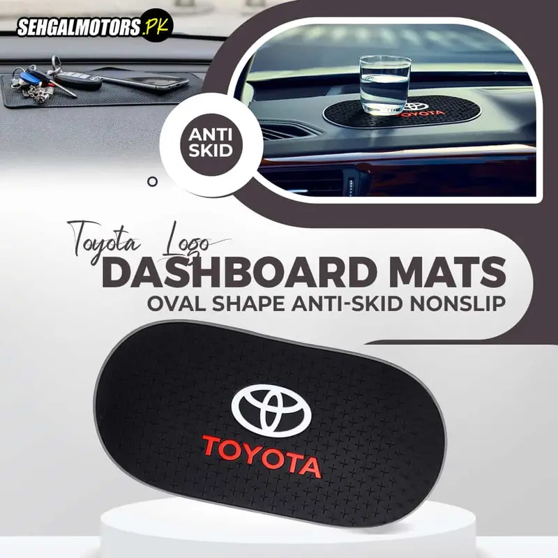 Toyota-Logo Oval Dashboard Mat – White-And-Red Emblem On Black Anti-Slip Base 1