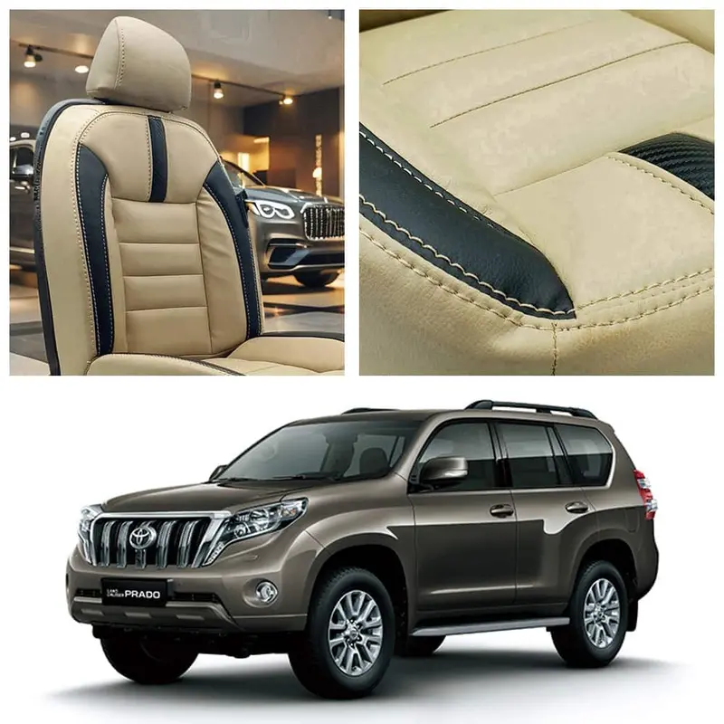 Toyota Prado Hockey Design Seat Covers — Beige And Black (2009–2018) 1