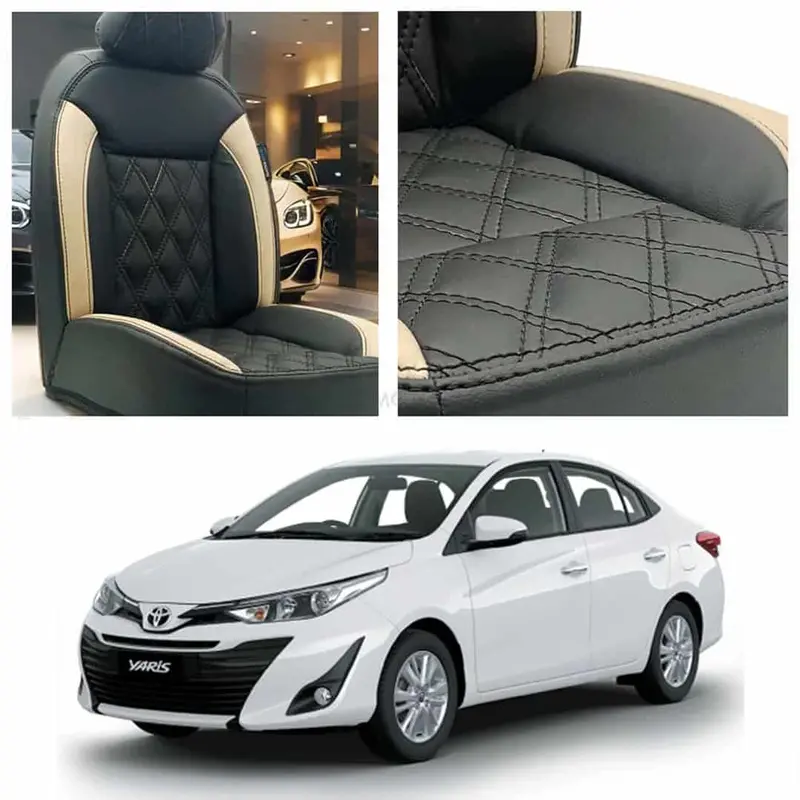 Toyota Yaris Black & Beige Diamond-Pattern Seat Covers (2020–2024) 1