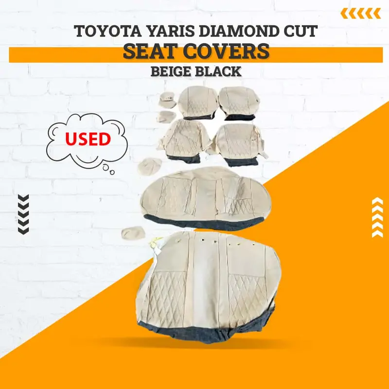 Toyota Yaris Diamond-Cut Beige & Black Seat Covers – 11 Pcs (2020–2021) 1