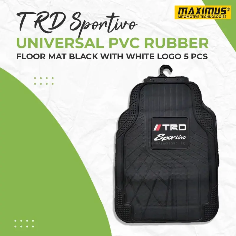 Trd Sportivo Rubber Floor Mats – 5-Piece Black With White Logo Design 1
