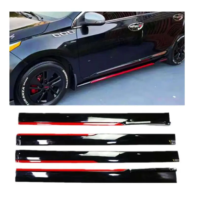 Universal Glossy Black Side Skirts With Red Accent Trim – Car Styling Kit 1