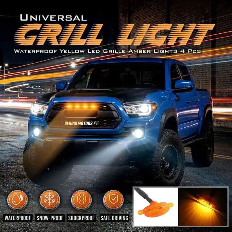 Universal Waterproof Amber Led Grill Lights – 4-Piece Yellow Strobe Set 1
