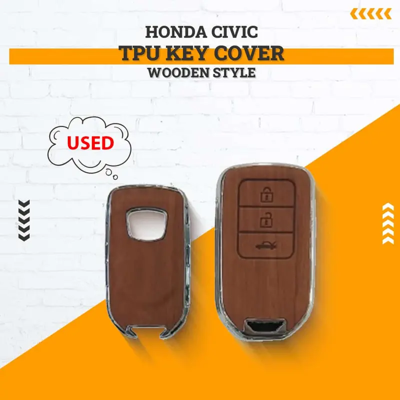 Used Honda Civic Tpu Key Cover – Wooden Aesthetic (2016–2021, Corner Damage) 1