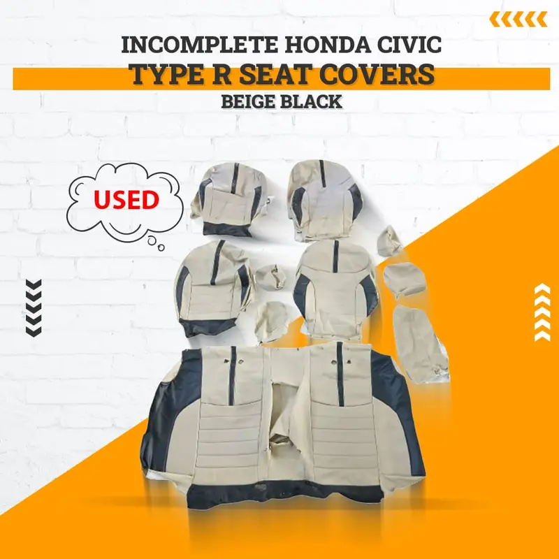 Used Honda Civic Type R Seat Covers – Beige & Black, 10-Piece Set (2012–2016, Incomplete) 1