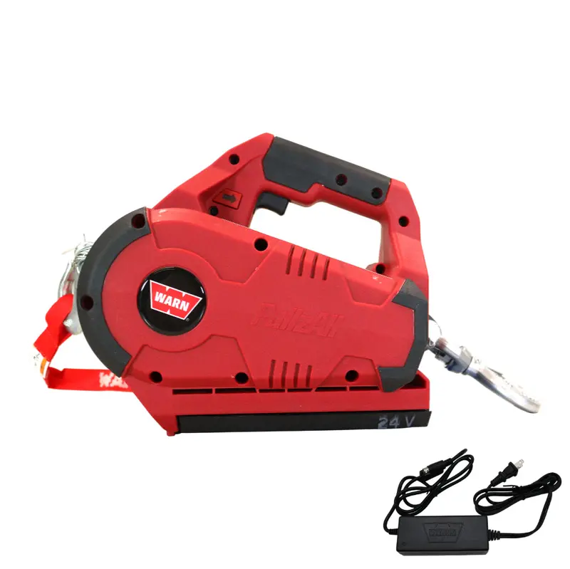 Warn Pullzall Cordless 24V Electric Winch – 1,000 Lb Portable Pulling Power, Variable-Speed Control, Includes Battery (Red) 1
