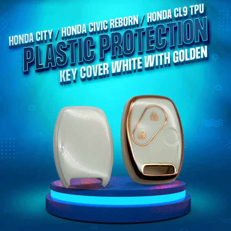 White And Gold 2-Button Tpu Key Cover For Honda City, Civic Reborn, And Cl9 1