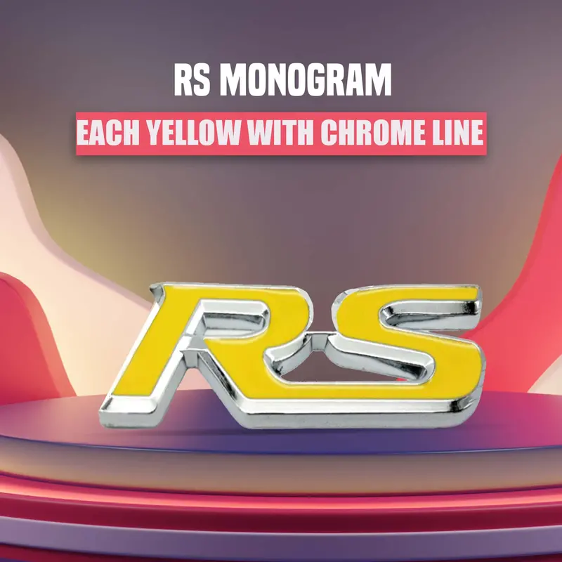 Yellow Chrome 3D Metal Rs Trunk Badge For Automotive Exterior 1