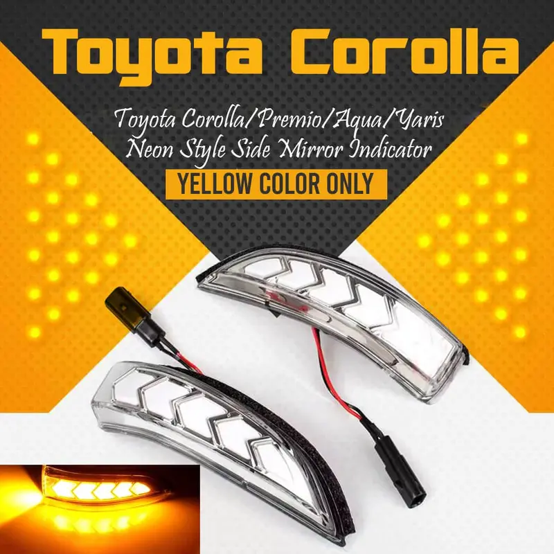 Yellow Neon-Style Side Mirror Indicators For Toyota Corolla, Premio, Aqua & Yaris – Pair 1