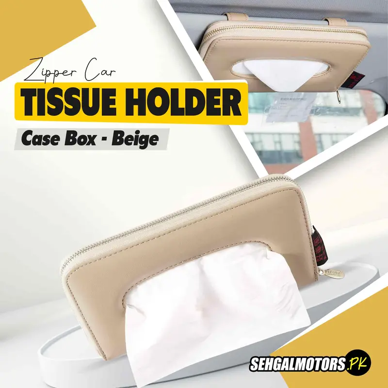 Zippered Car Sun Visor Tissue Holder – Compact Beige Organizer For Vehicles 1