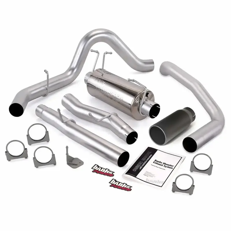 Banks Power Monster Exhaust System – 4-Inch Single Exit With Cerakote Black Tip, Part #48787-B 1
